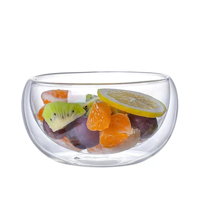 Heat-Resistant Clear Double Layer Glass Bowl